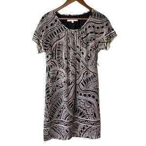 Trina Turk Silk Chiffon Mini Dress Black Brown Abstract Print Size 2
